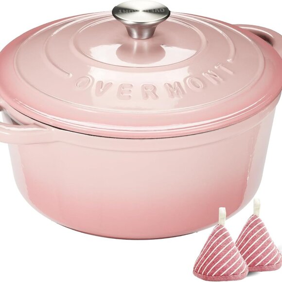 Pink Enameled Cast Iron Dutch Oven With Lid Heavy Duty Pot Overmont 5.5 Quart - Picture 10 of 10